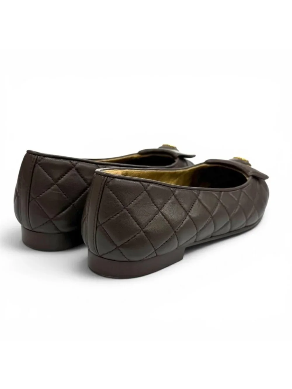 Chanel Ballerina CC Logo Quilted Ballet Shoes Brown Gold